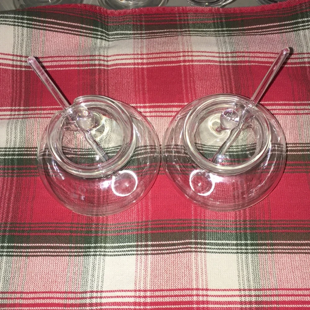 Clear Glass Sugar Bowls with Lids and Spoons (2)